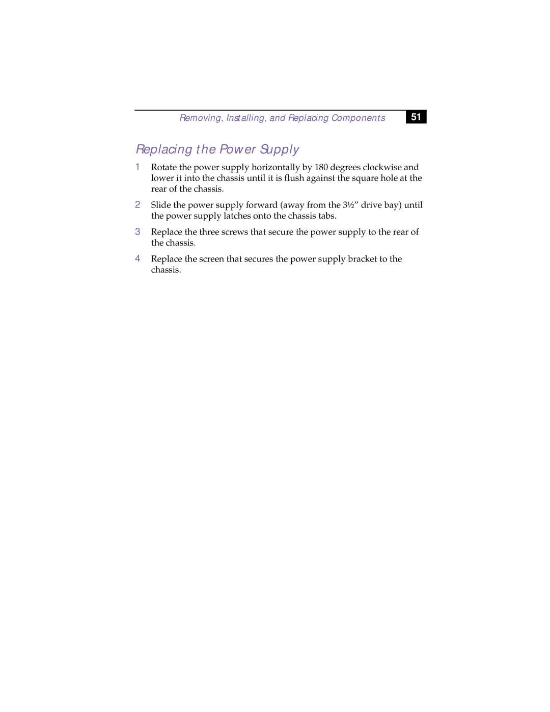 Sony PCV-R532DS manual Replacing the Power Supply 