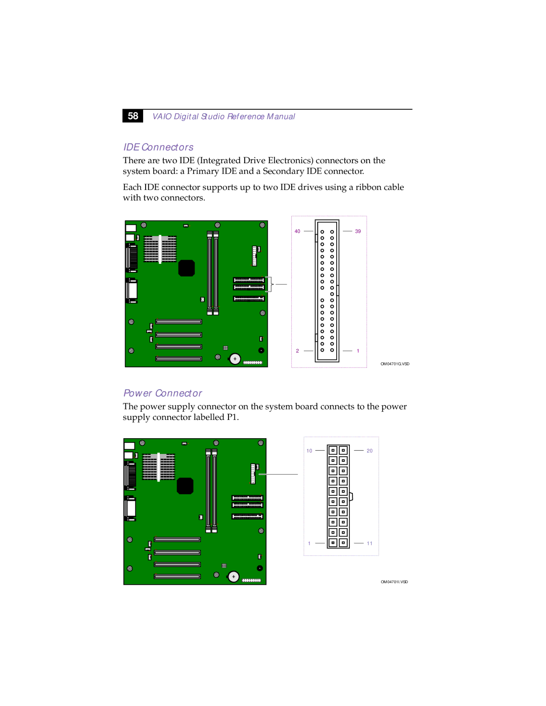 Sony PCV-R532DS manual IDE Connectors, Power Connector 