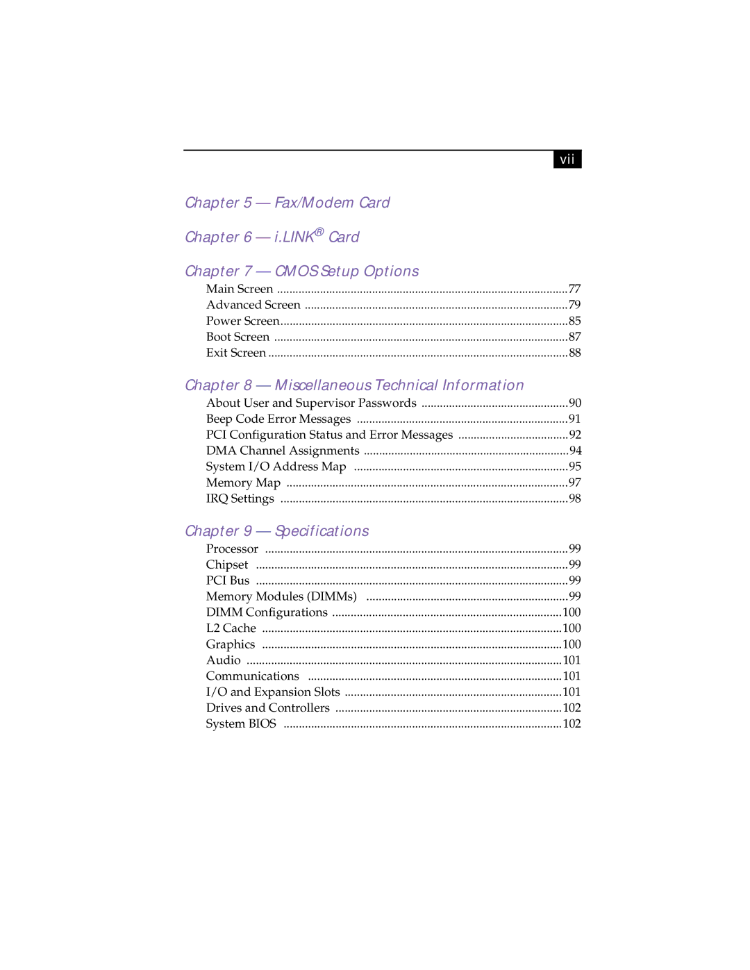 Sony PCV-R532DS manual Fax/Modem Card Link Card Cmos Setup Options 