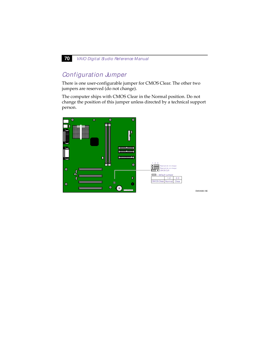 Sony PCV-R532DS manual Configuration Jumper 