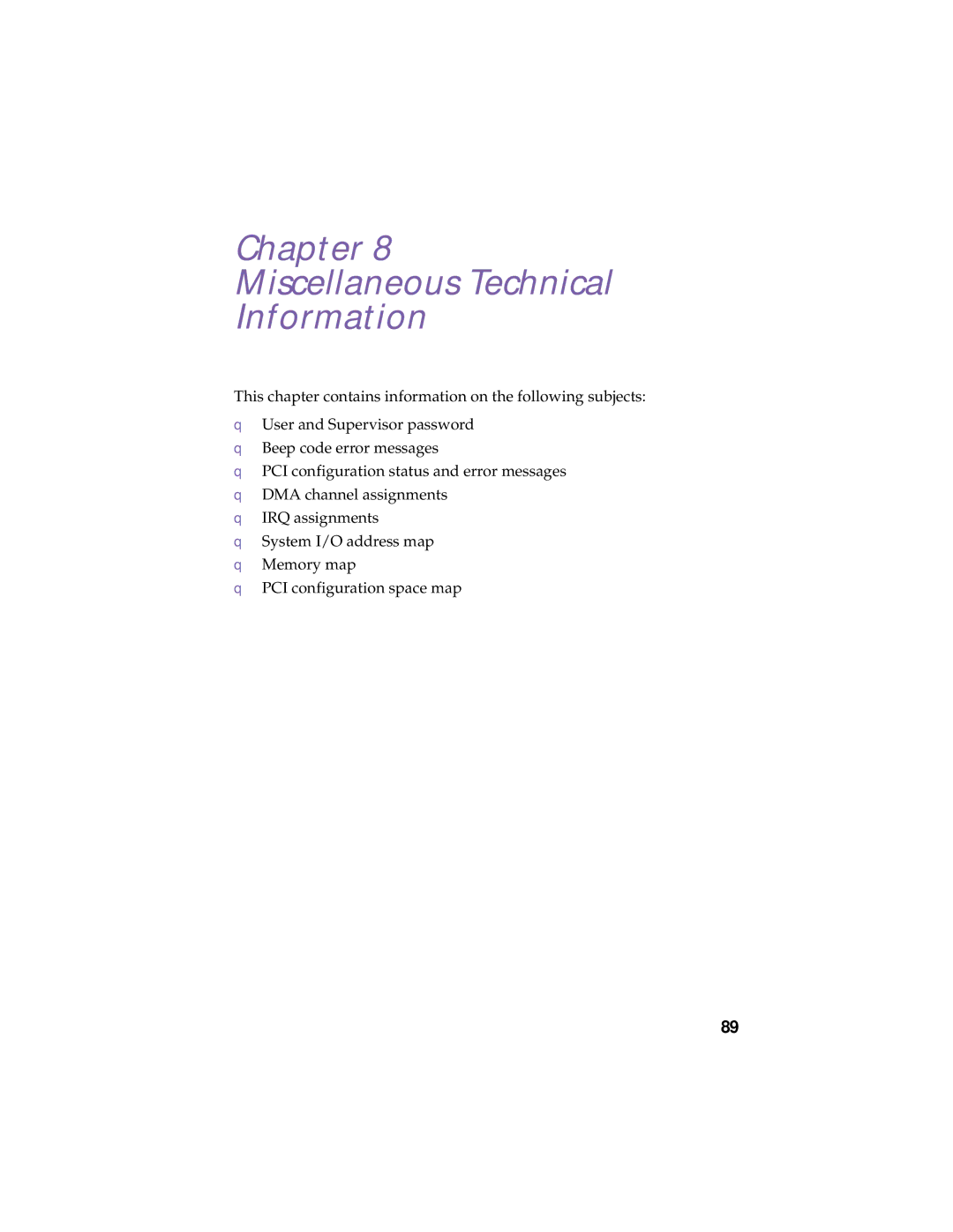 Sony PCV-R532DS manual Chapter Miscellaneous Technical Information 