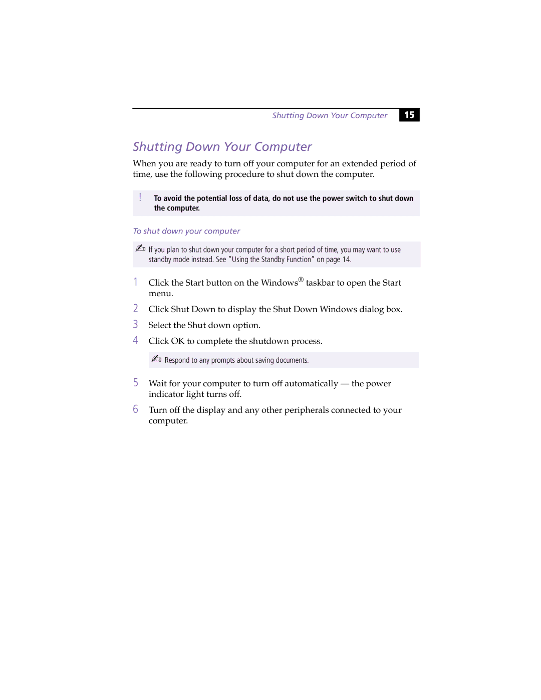 Sony PCV-R538DS, PCV-R539DS, PCV-R536DS manual Shutting Down Your Computer, To shut down your computer 