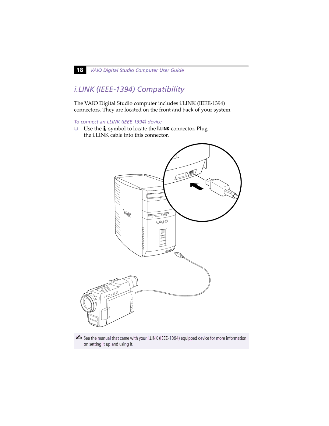 Sony PCV-R538DS, PCV-R539DS, PCV-R536DS manual Link IEEE-1394 Compatibility 