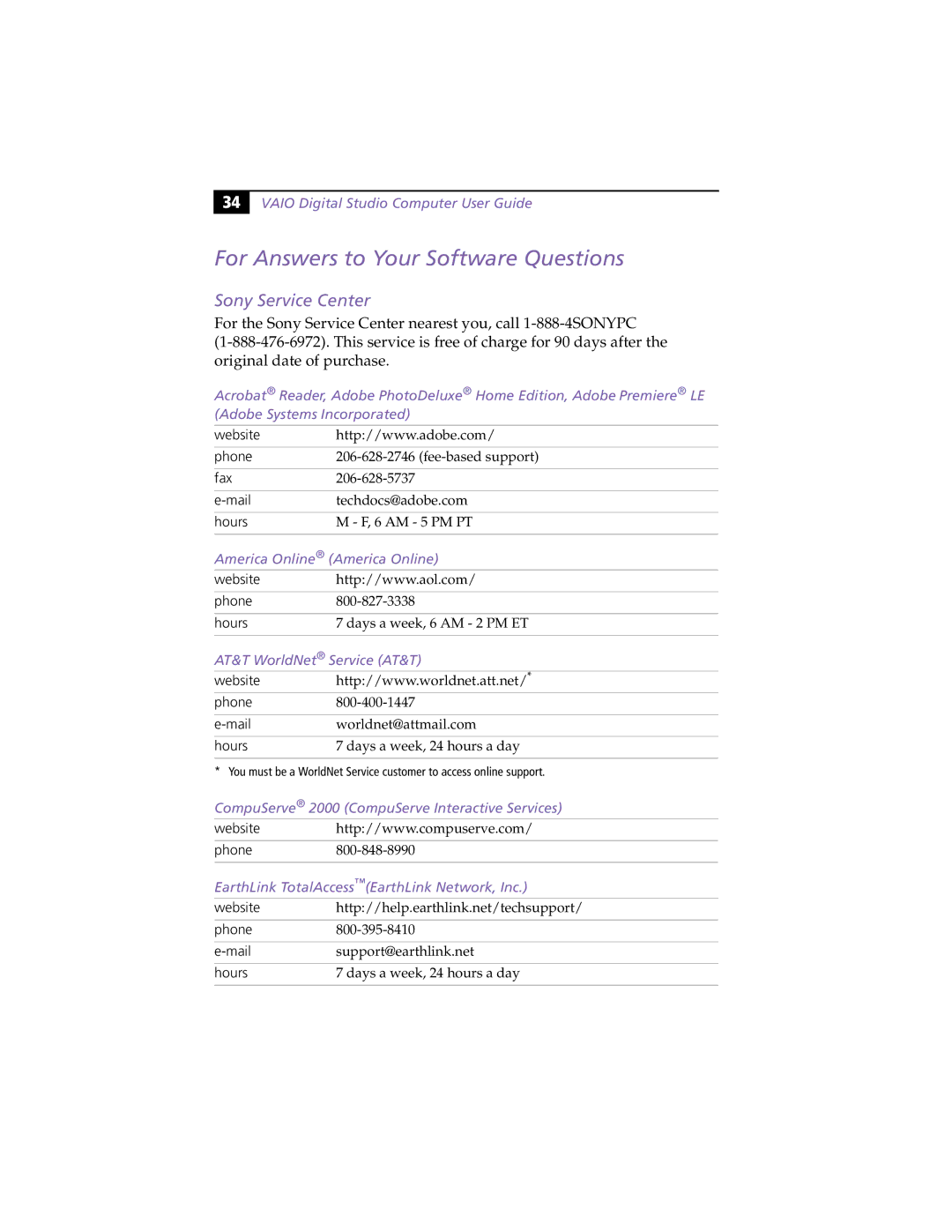 Sony PCV-R536DS, PCV-R539DS, PCV-R538DS manual For Answers to Your Software Questions, Sony Service Center 