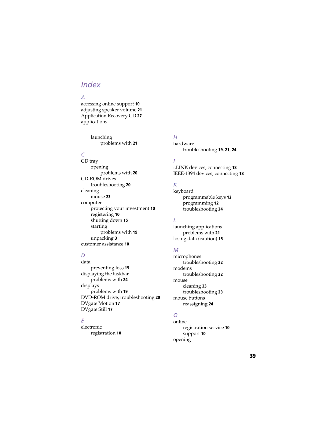 Sony PCV-R538DS, PCV-R539DS, PCV-R536DS manual Index 