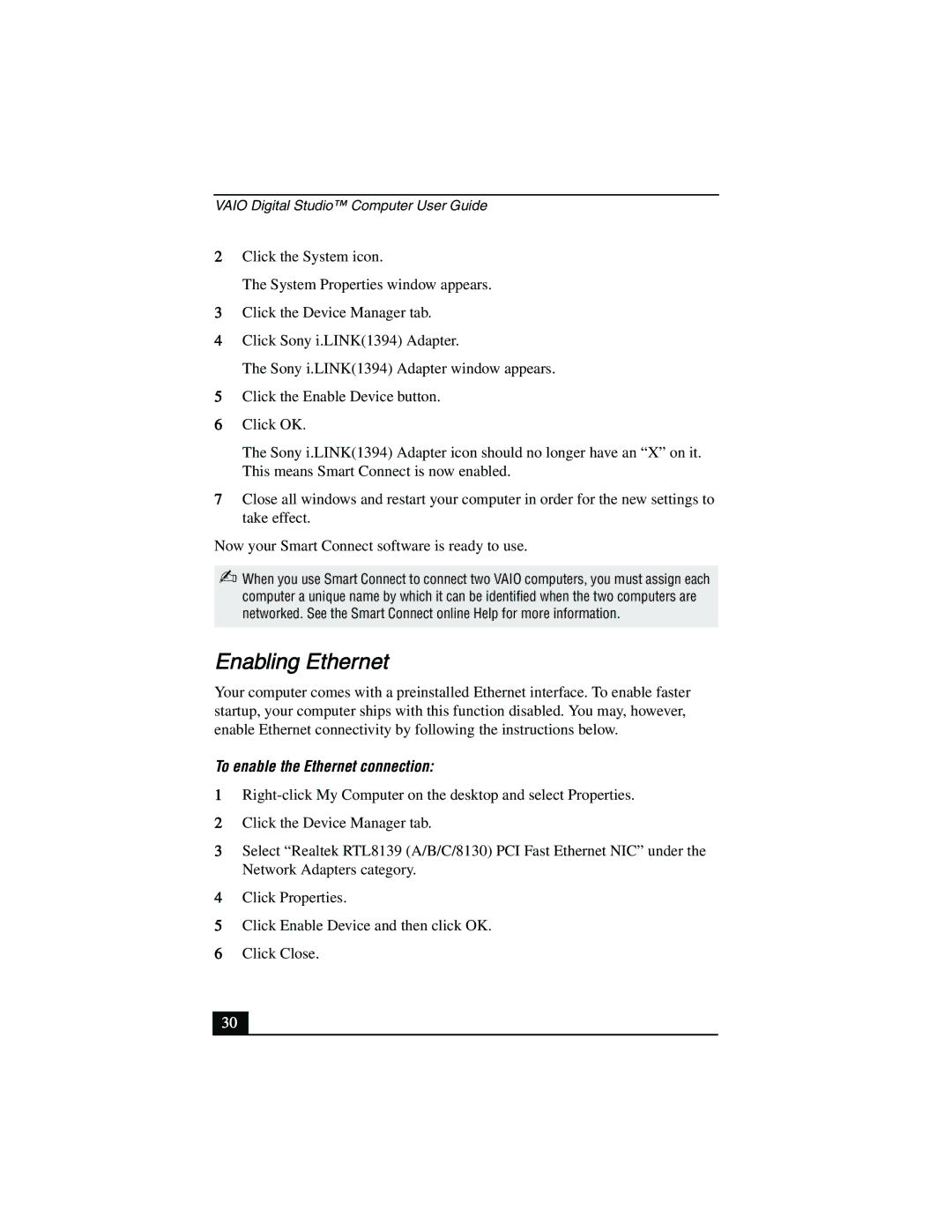 Sony PCV-R553DS, PCV-R558DS, PCV-R556DS manual Enabling Ethernet, To enable the Ethernet connection 