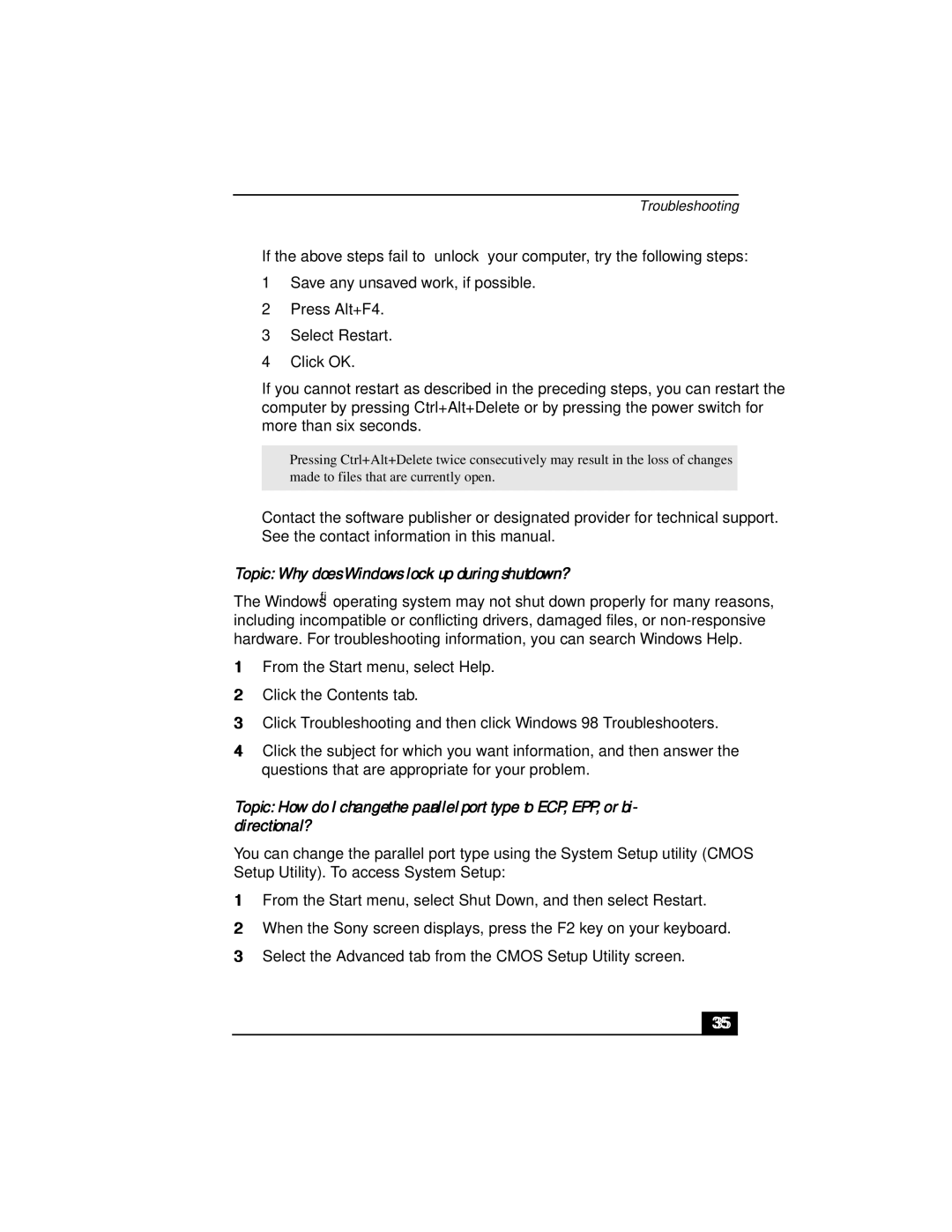 Sony PCV-R556DS, PCV-R553DS, PCV-R558DS manual Topic Why does Windows lock up during shutdown? 