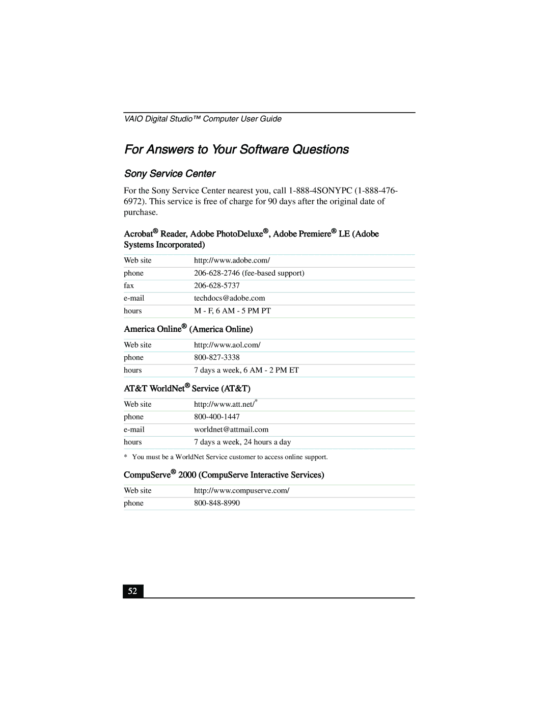 Sony PCV-R558DS, PCV-R553DS, PCV-R556DS manual For Answers to Your Software Questions, Sony Service Center 