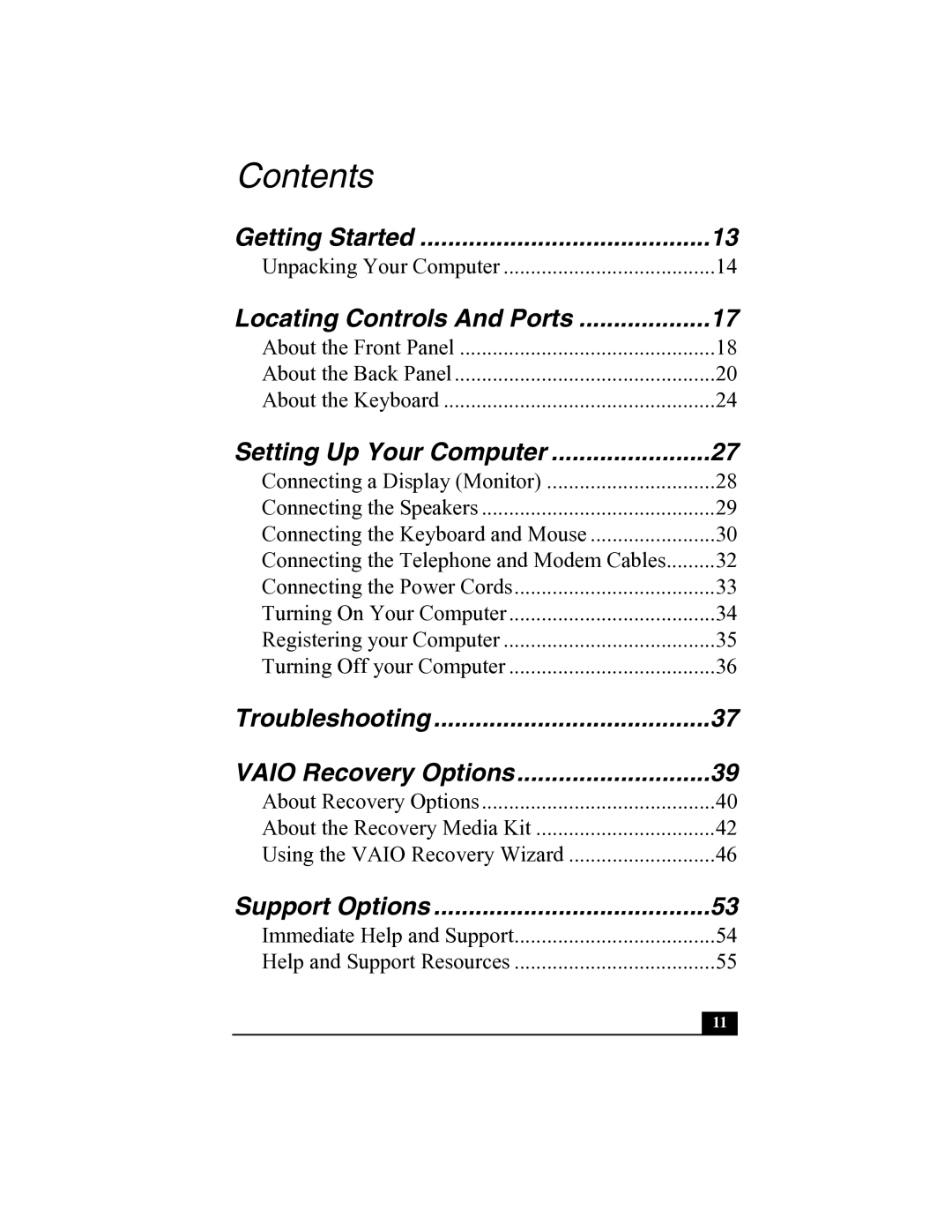 Sony PCV-RS300 quick start Contents 