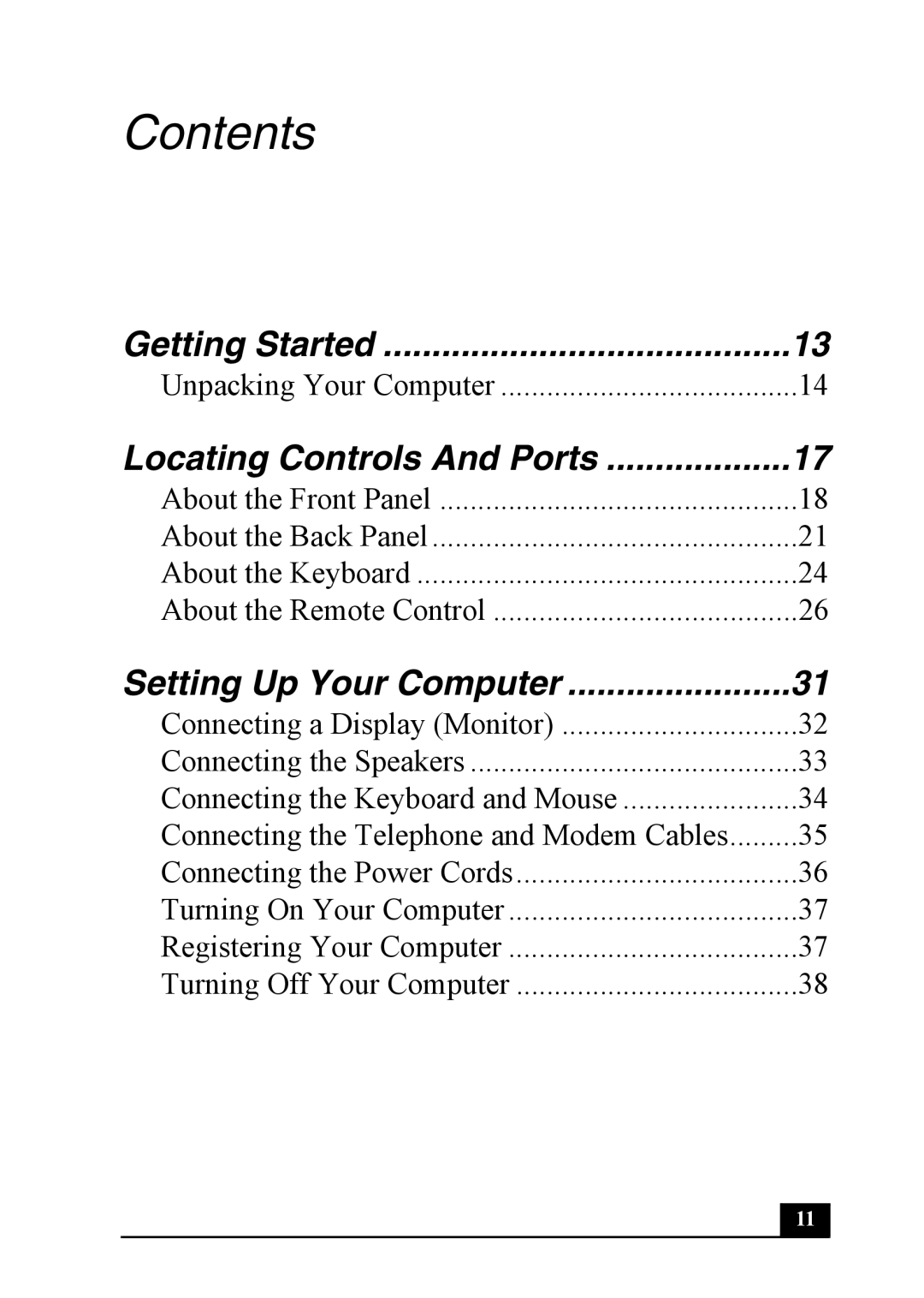 Sony PCV-RS500 quick start Contents 