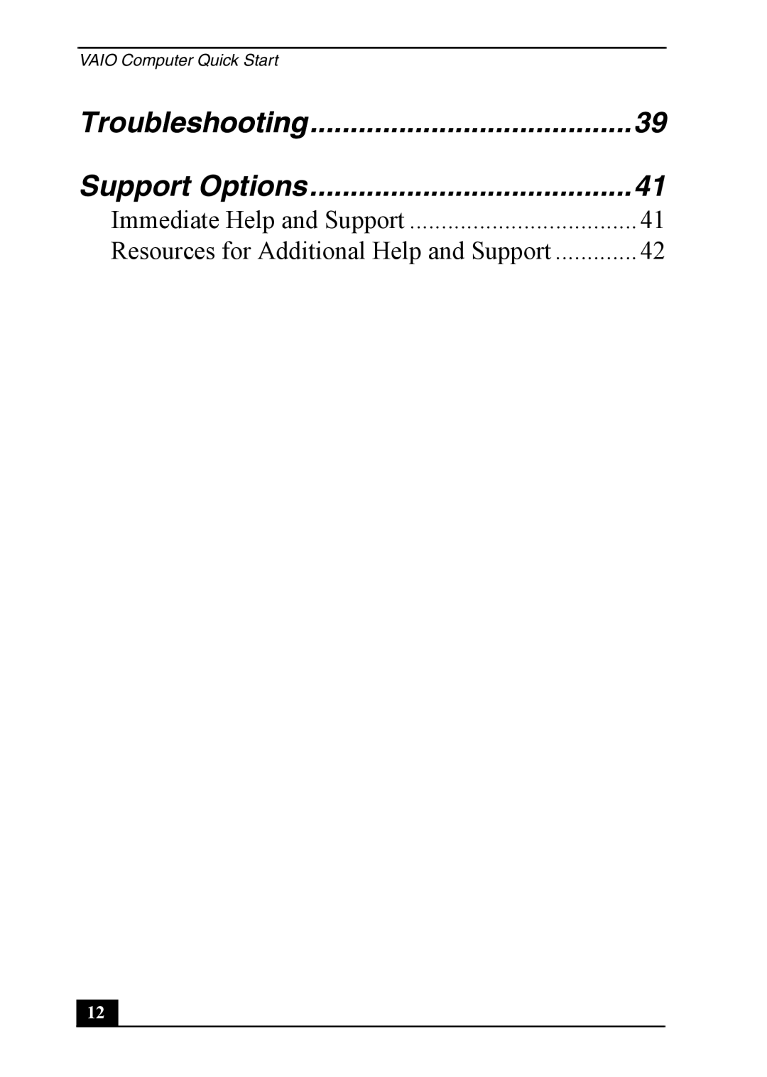 Sony PCV-RS500 quick start Troubleshooting Support Options 