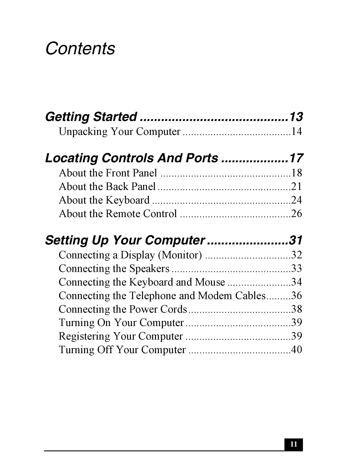 Sony PCV-RS600 quick start Contents 