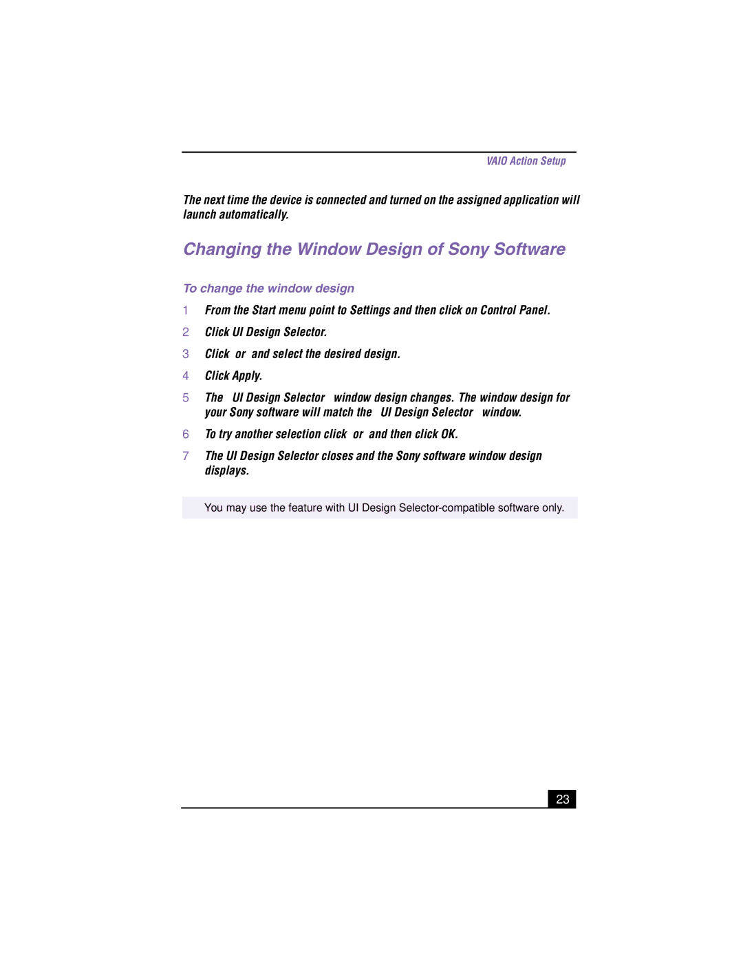 Sony PCV-RX360DS manual Changing the Window Design of Sony Software, To change the window design 