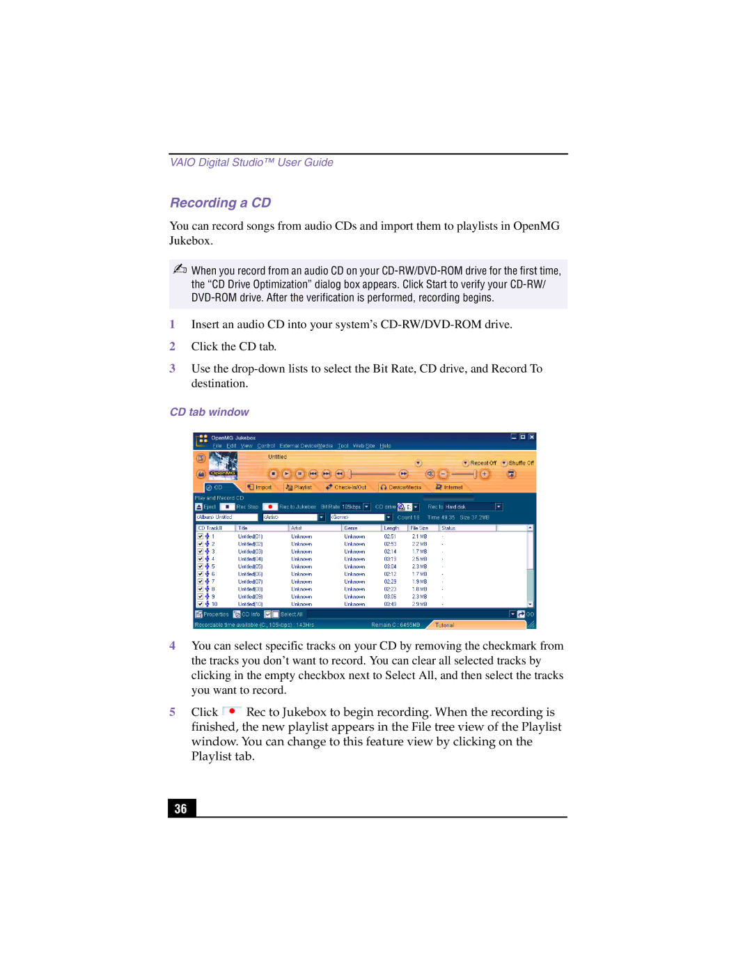 Sony PCV-RX360DS manual Recording a CD 