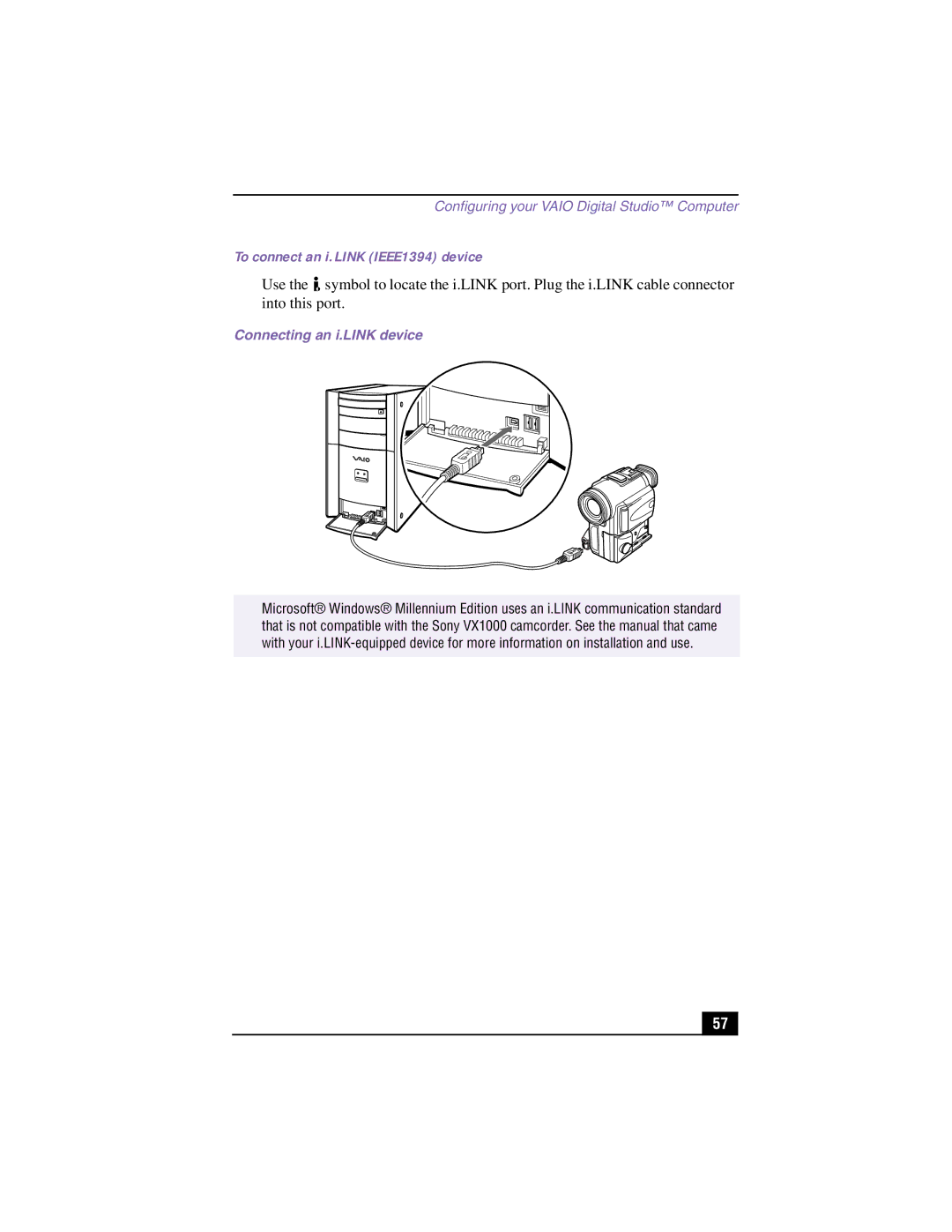 Sony PCV-RX360DS manual To connect an i.LINK IEEE1394 device, Connecting an i.LINK device 