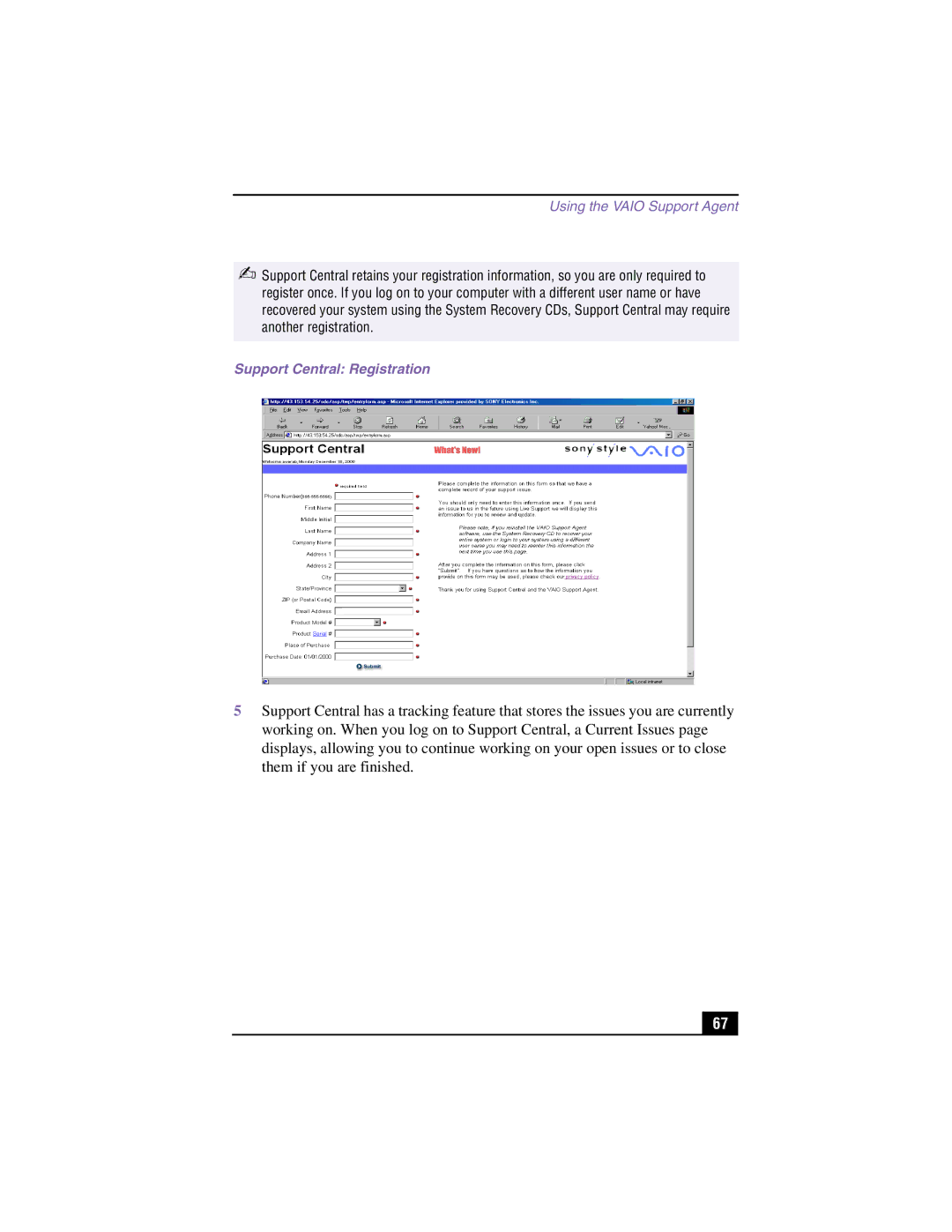 Sony PCV-RX360DS manual Support Central Registration 