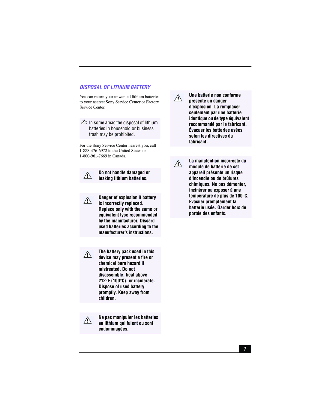 Sony PCV-RX360DS manual Disposal of Lithium Battery 