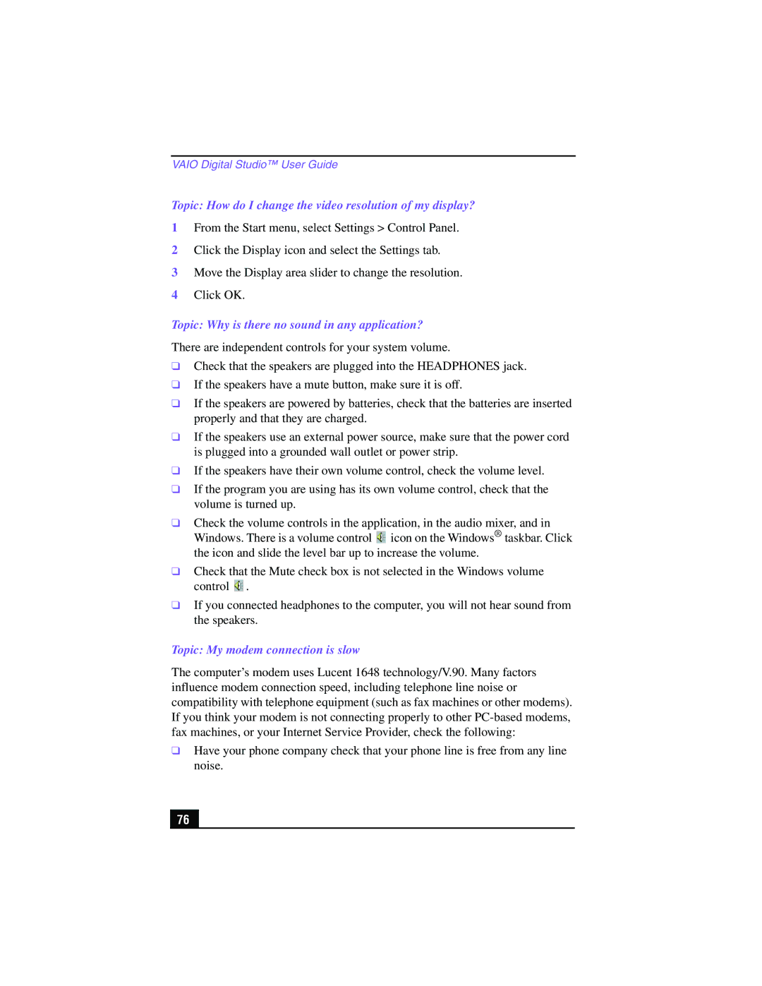 Sony PCV-RX360DS manual Topic How do I change the video resolution of my display? 