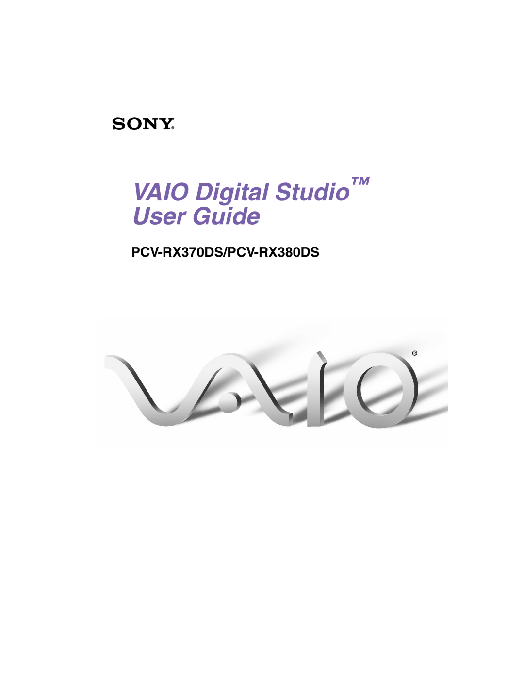 Sony PCV-RX380DS, PCV-RX370DS manual Vaio Digital Studio User Guide 