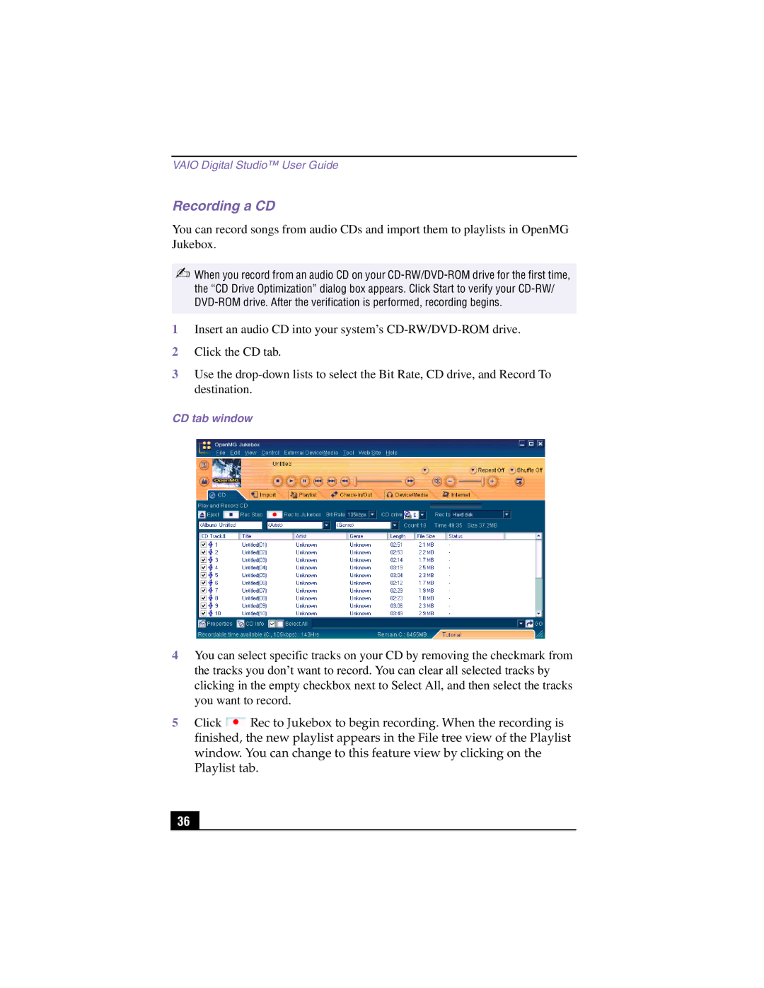 Sony PCV-RX370DS, PCV-RX380DS manual Recording a CD 