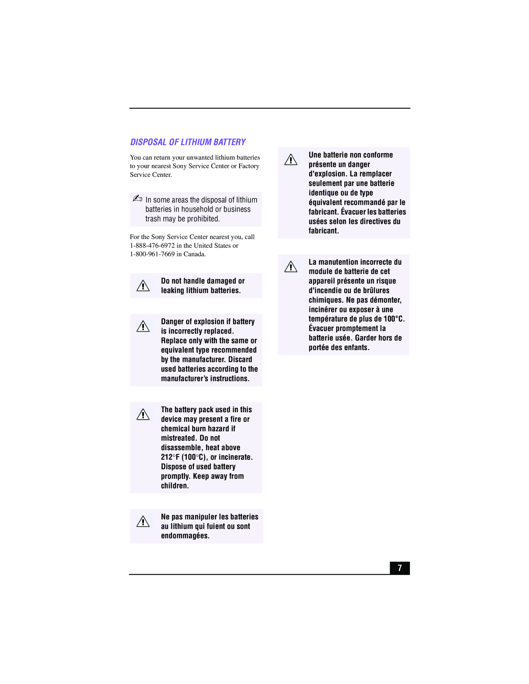 Sony PCV-RX380DS, PCV-RX370DS manual Disposal of Lithium Battery 