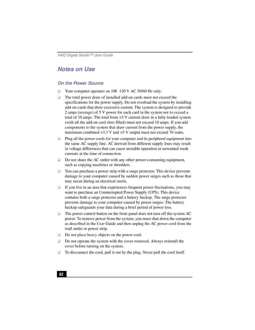 Sony PCV-RX370DS, PCV-RX380DS manual On the Power Source 