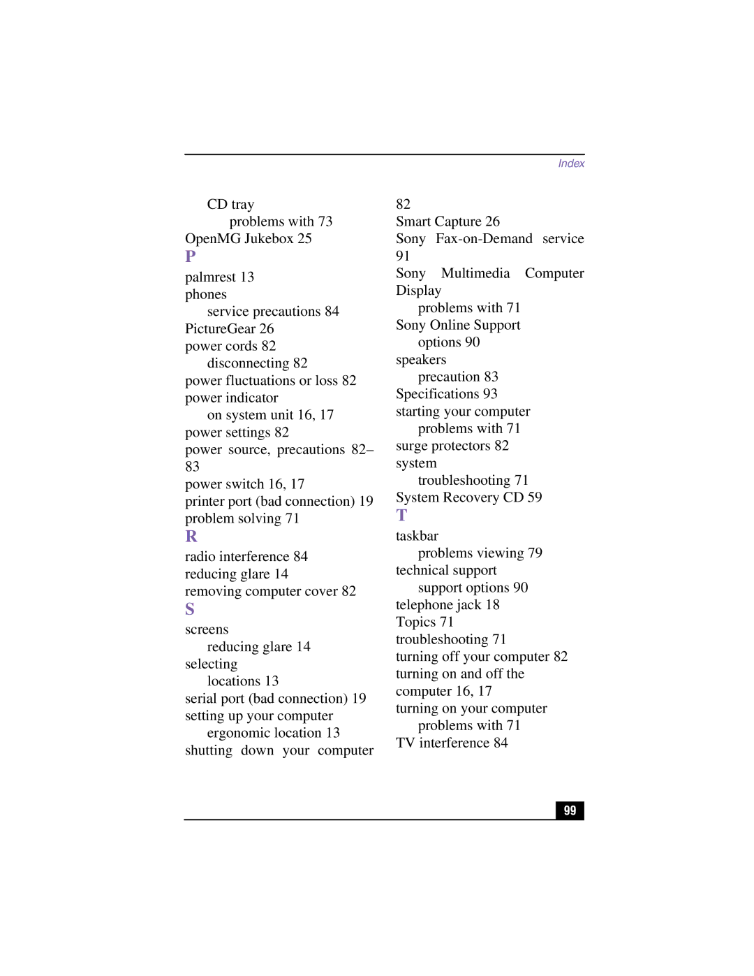 Sony PCV-RX380DS, PCV-RX370DS manual Index 