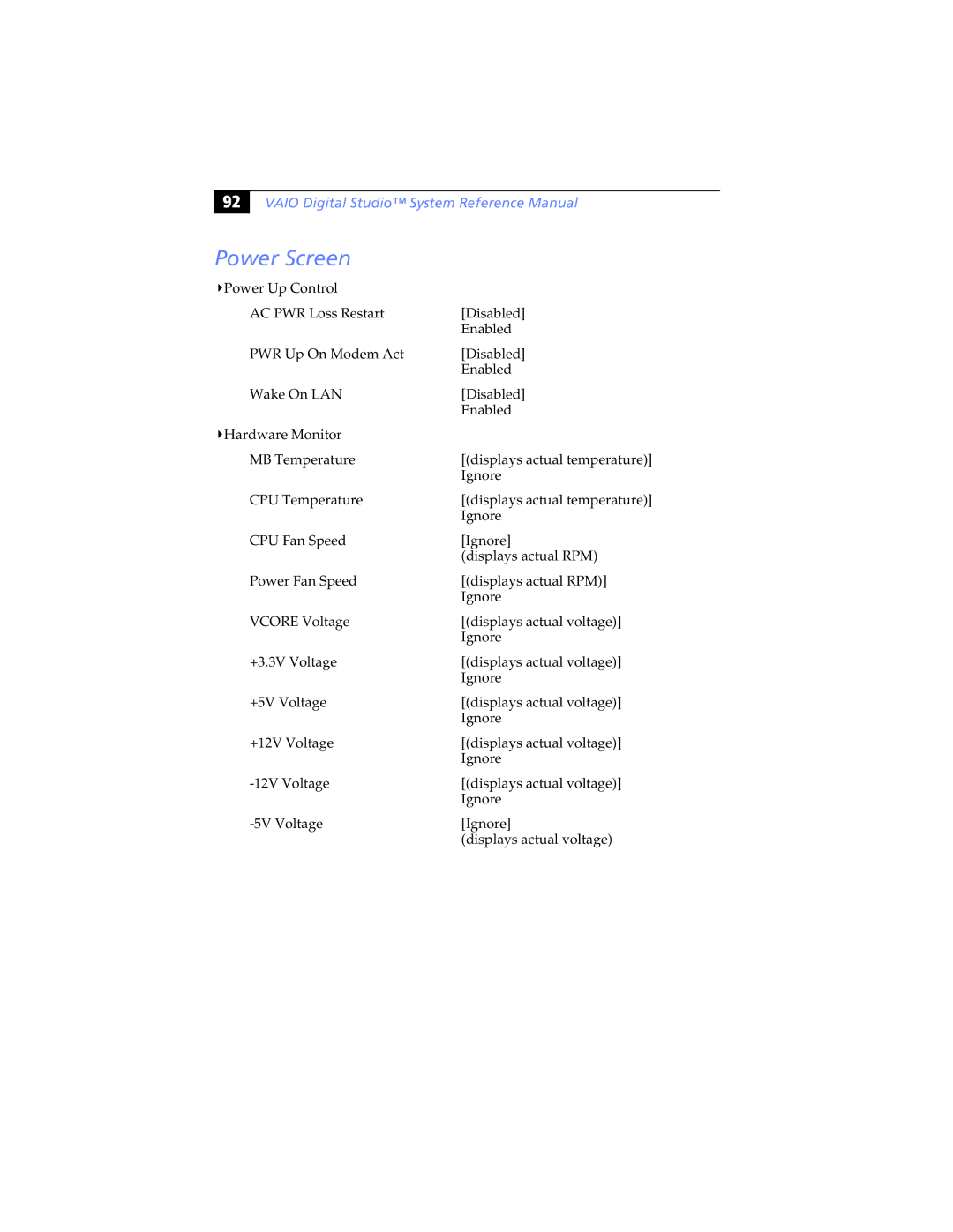 Sony PCV-RX463DS, PCV-RX462DS, PCV-RX490TV, PCV-RX470DS, PCV-RX480DS, PCV-RX465DS manual Power Screen 