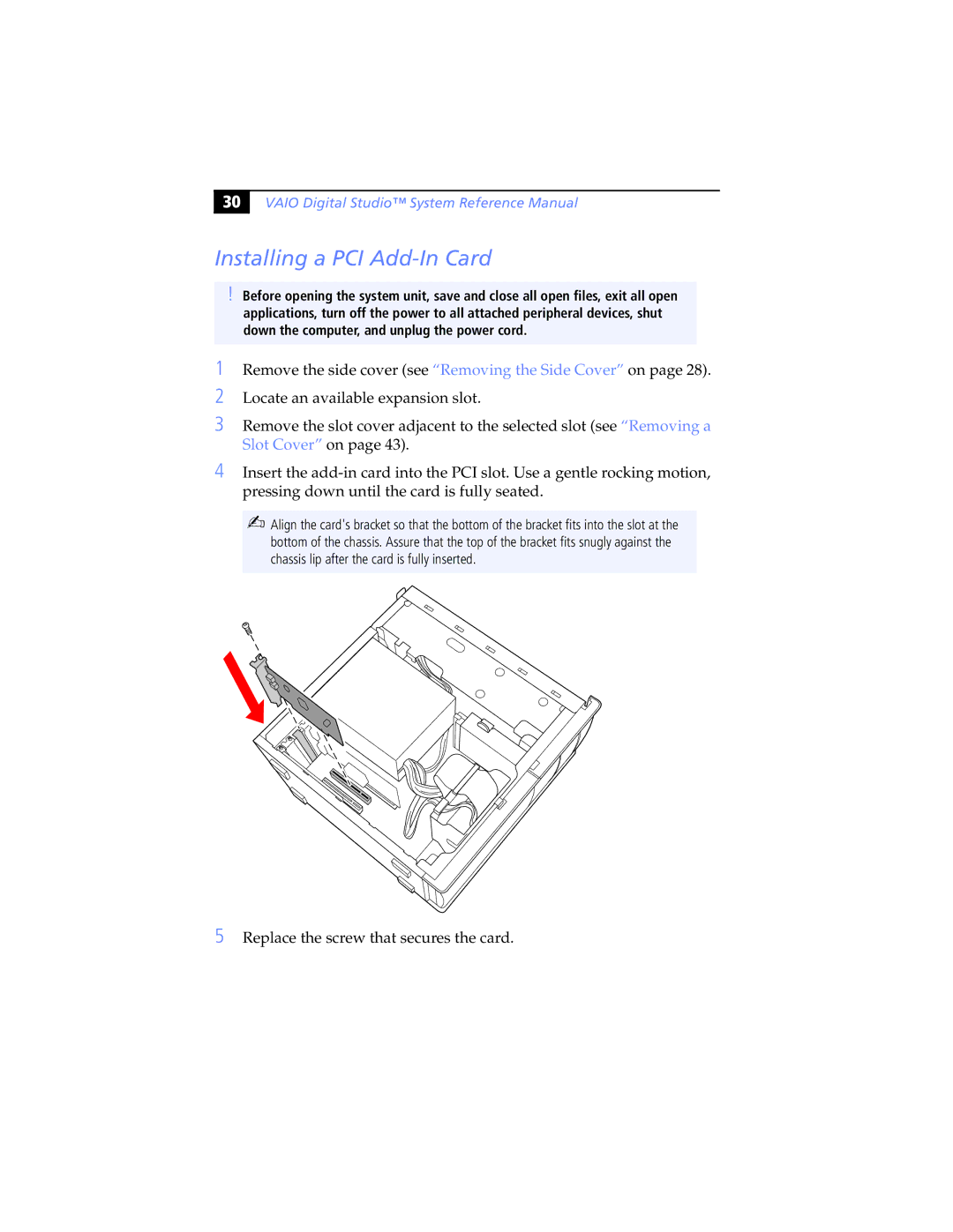 Sony PCV-RX470DS, PCV-RX462DS, PCV-RX490TV, PCV-RX480DS, PCV-RX463DS, PCV-RX465DS manual Installing a PCI Add-In Card 