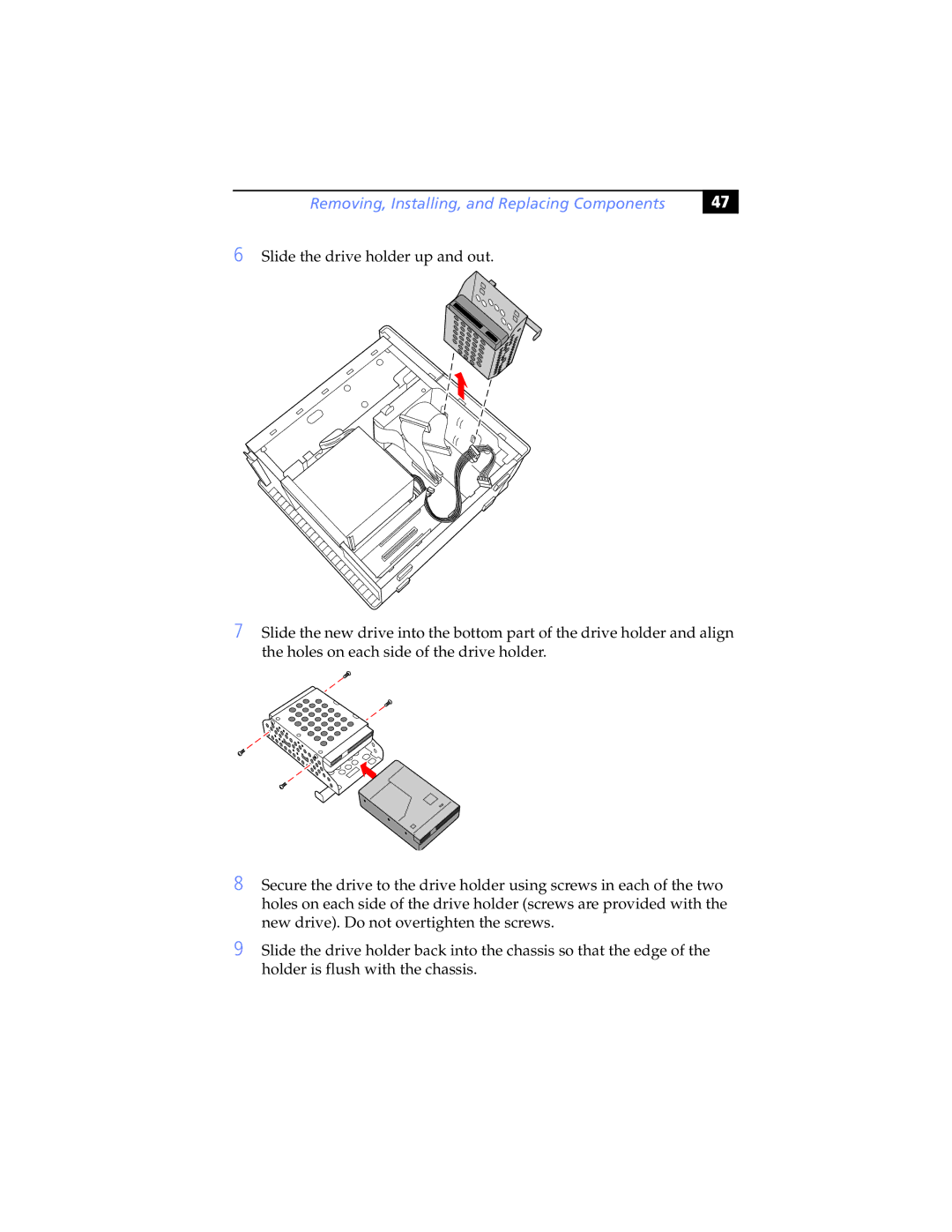 Sony PCV-RX490TV, PCV-RX462DS, PCV-RX470DS, PCV-RX480DS, PCV-RX463DS manual Removing, Installing, and Replacing Components 