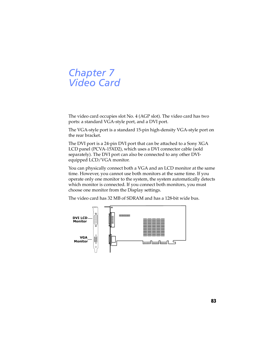 Sony PCV-RX490TV, PCV-RX462DS, PCV-RX470DS, PCV-RX480DS, PCV-RX463DS, PCV-RX465DS manual Chapter Video Card 