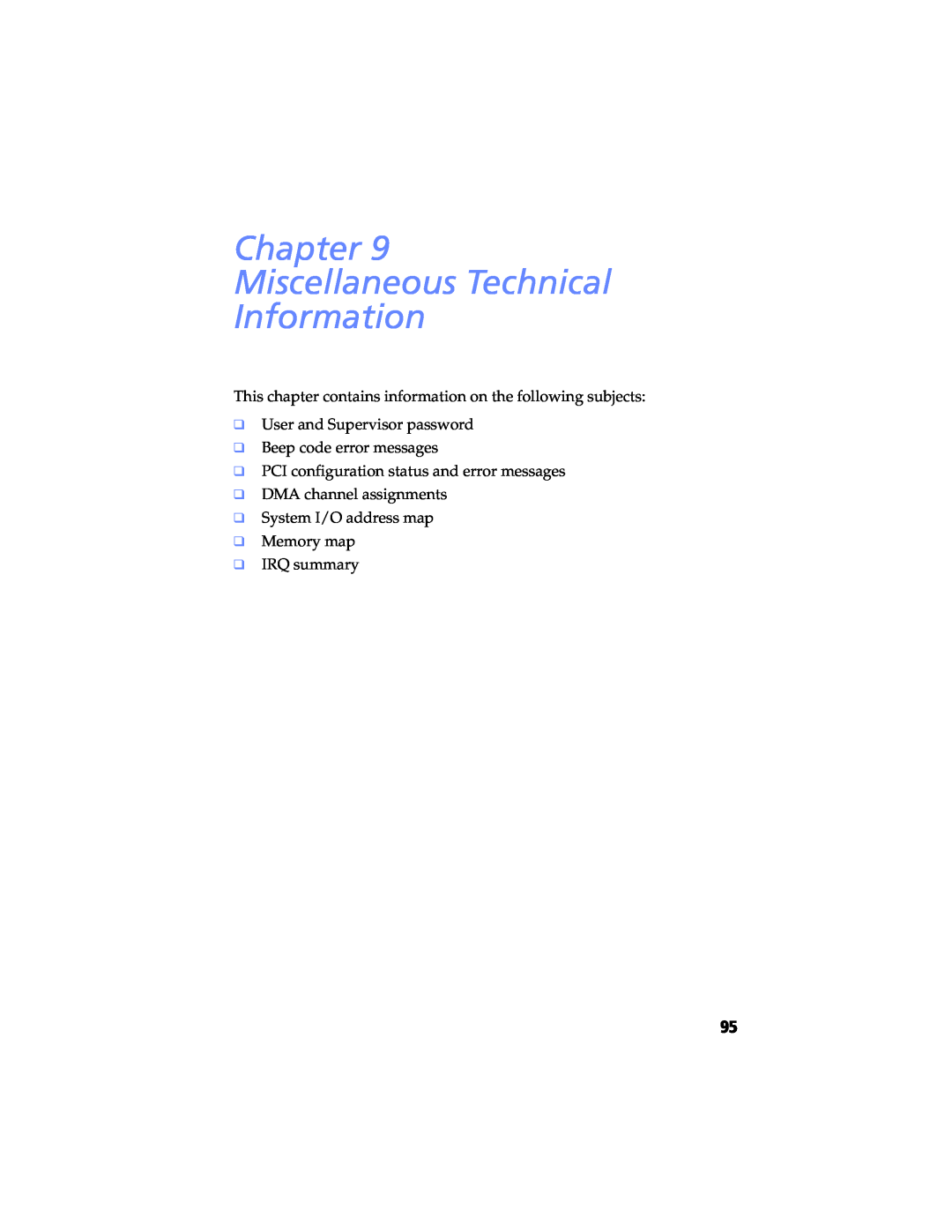 Sony PCV-RX490TV Chapter Miscellaneous Technical Information, This chapter contains information on the following subjects 