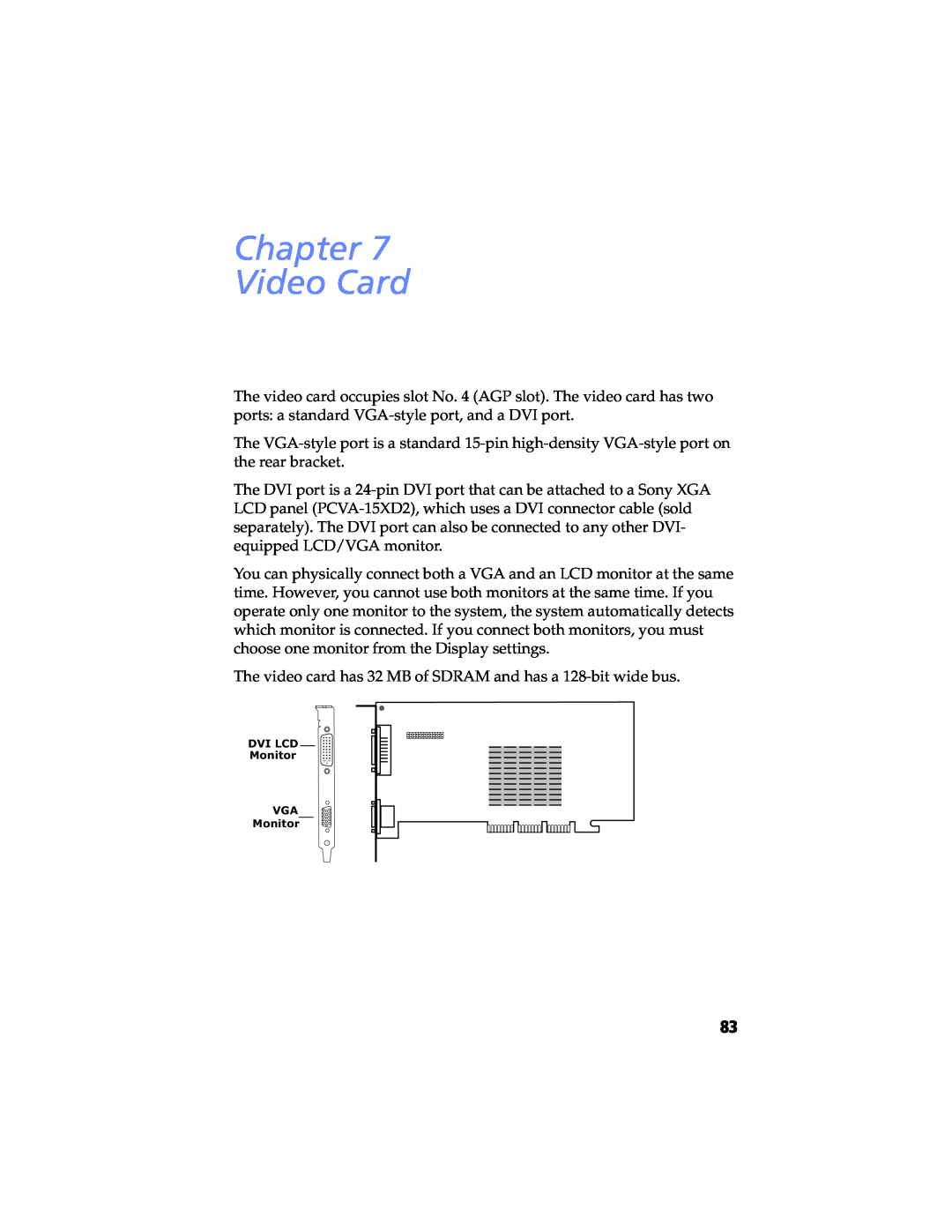 Sony PCV-RX490TV, PCV-RX462DS, PCV-RX470DS, PCV-RX480DS, PCV-RX463DS manual Chapter Video Card, DVI LCD Monitor VGA Monitor 