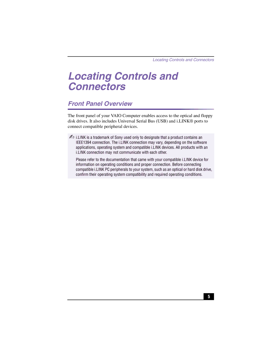 Sony PCV-RX540 manual Locating Controls and Connectors, Front Panel Overview 