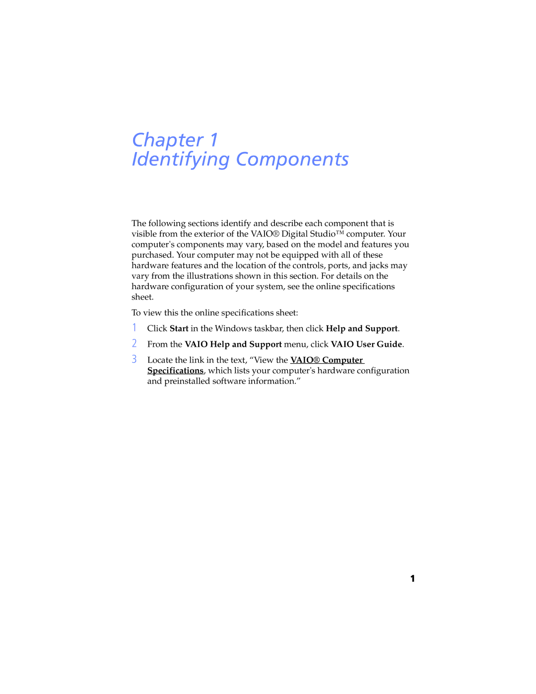 Sony PCV-RXP-RZP manual Chapter Identifying Components 