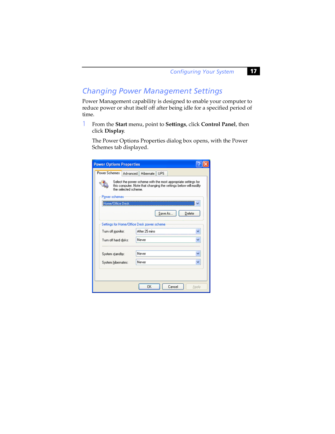 Sony PCV-RXP-RZP manual Changing Power Management Settings 