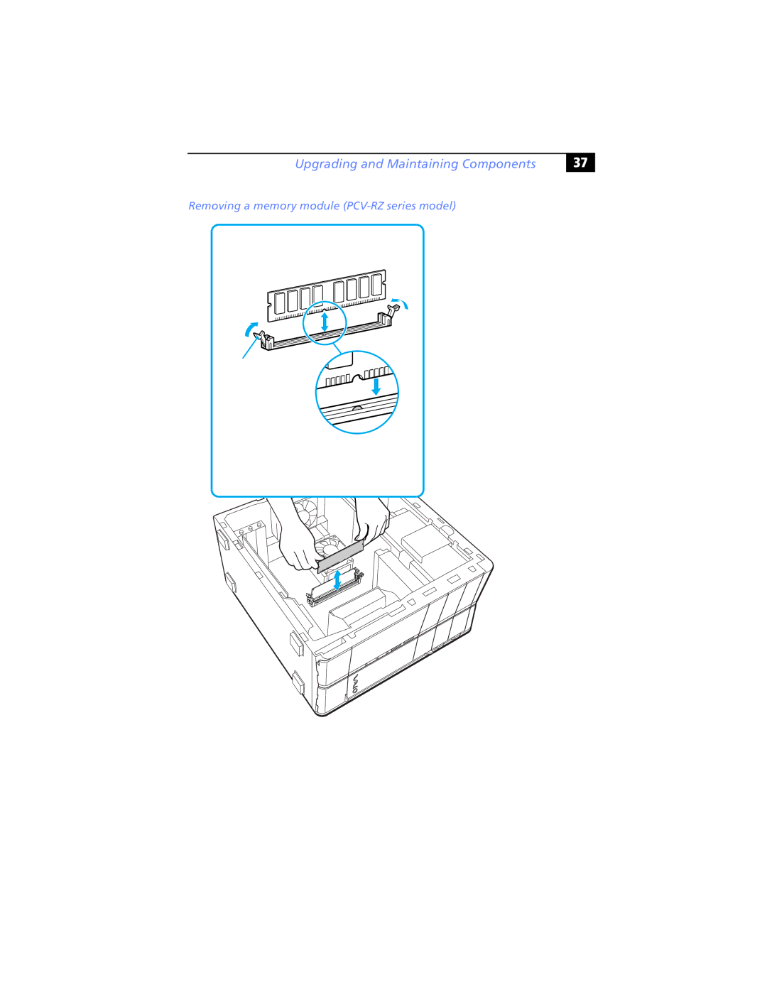 Sony PCV-RXP-RZP manual Removing a memory module PCV-RZ series model 