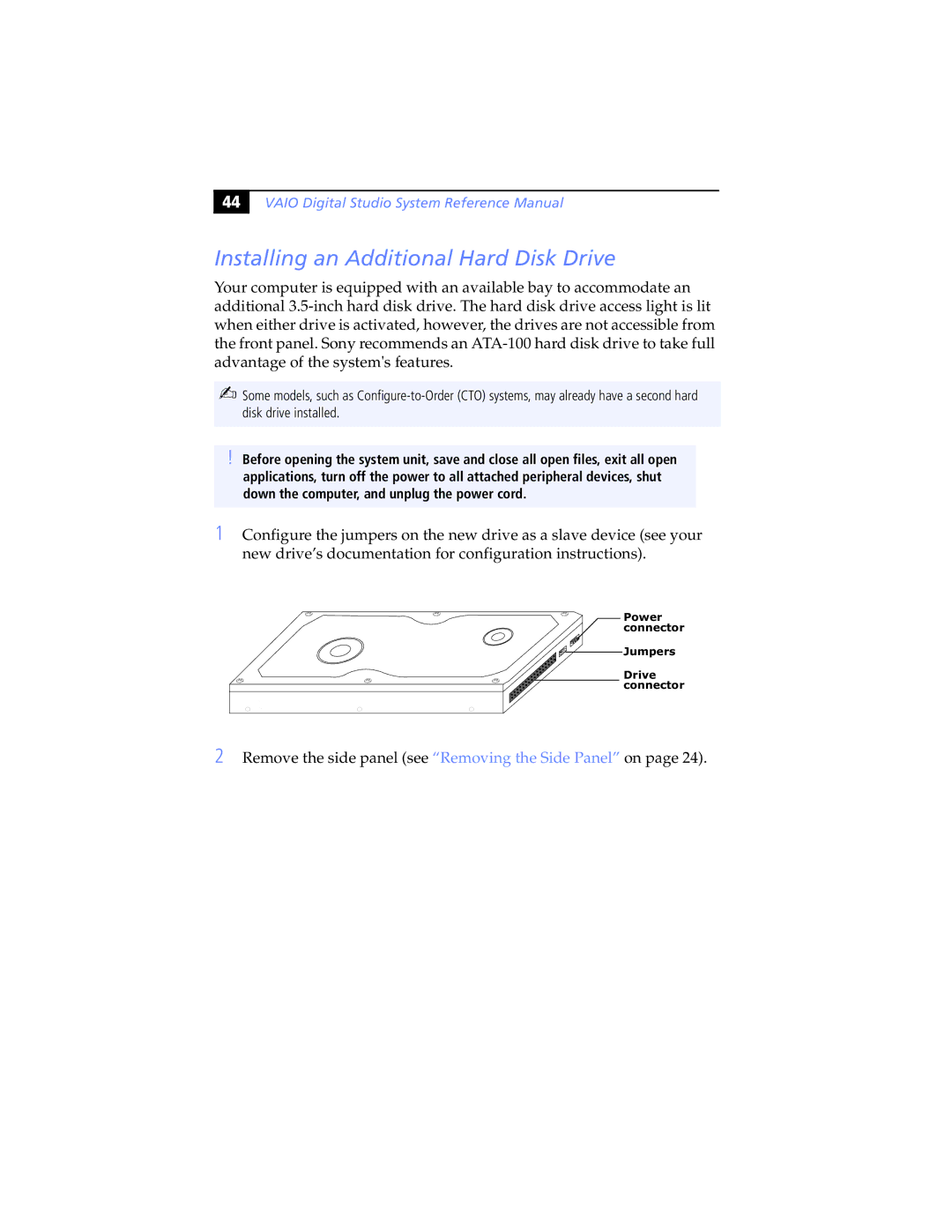 Sony PCV-RXP-RZP manual Installing an Additional Hard Disk Drive 