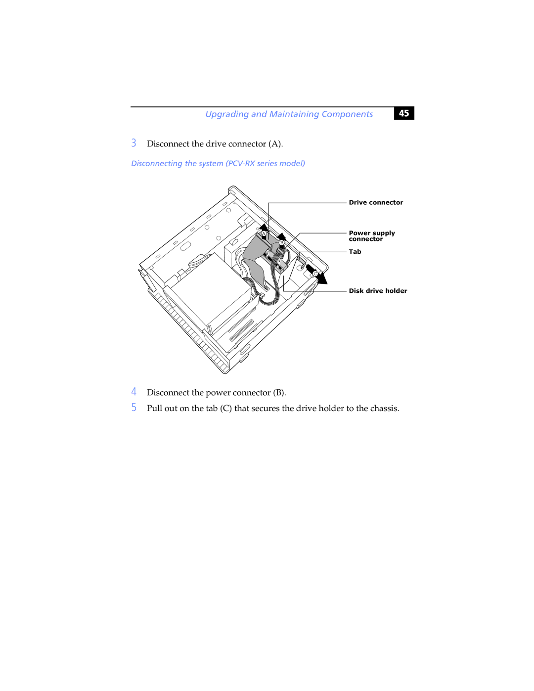 Sony PCV-RXP-RZP manual Disconnect the drive connector a, Disconnecting the system PCV-RX series model 