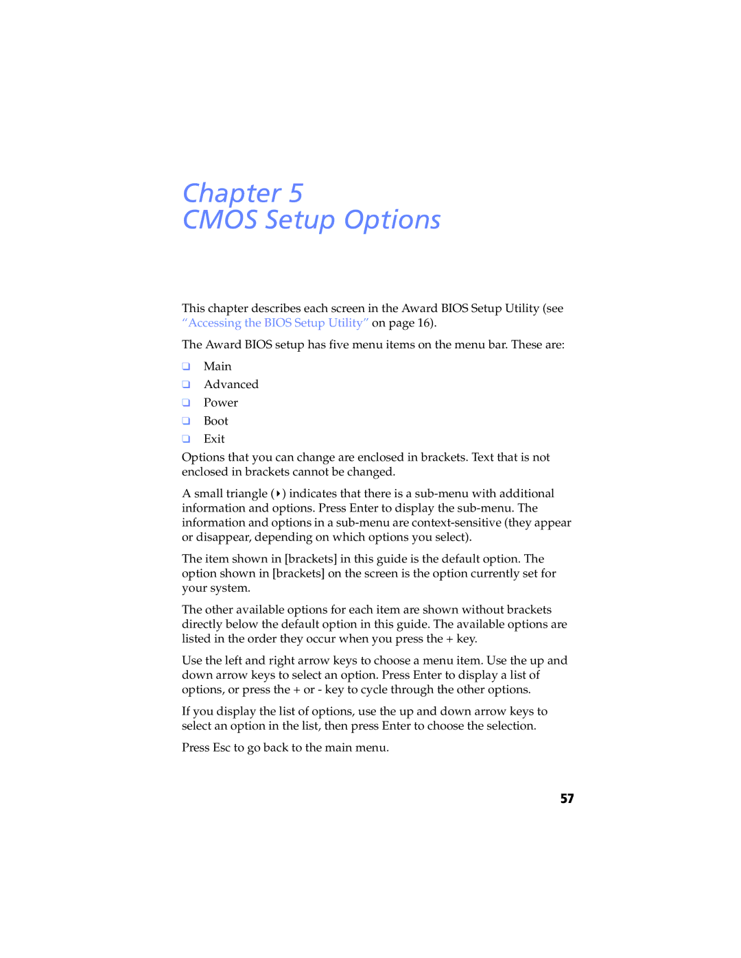 Sony PCV-RXP-RZP manual Chapter Cmos Setup Options 