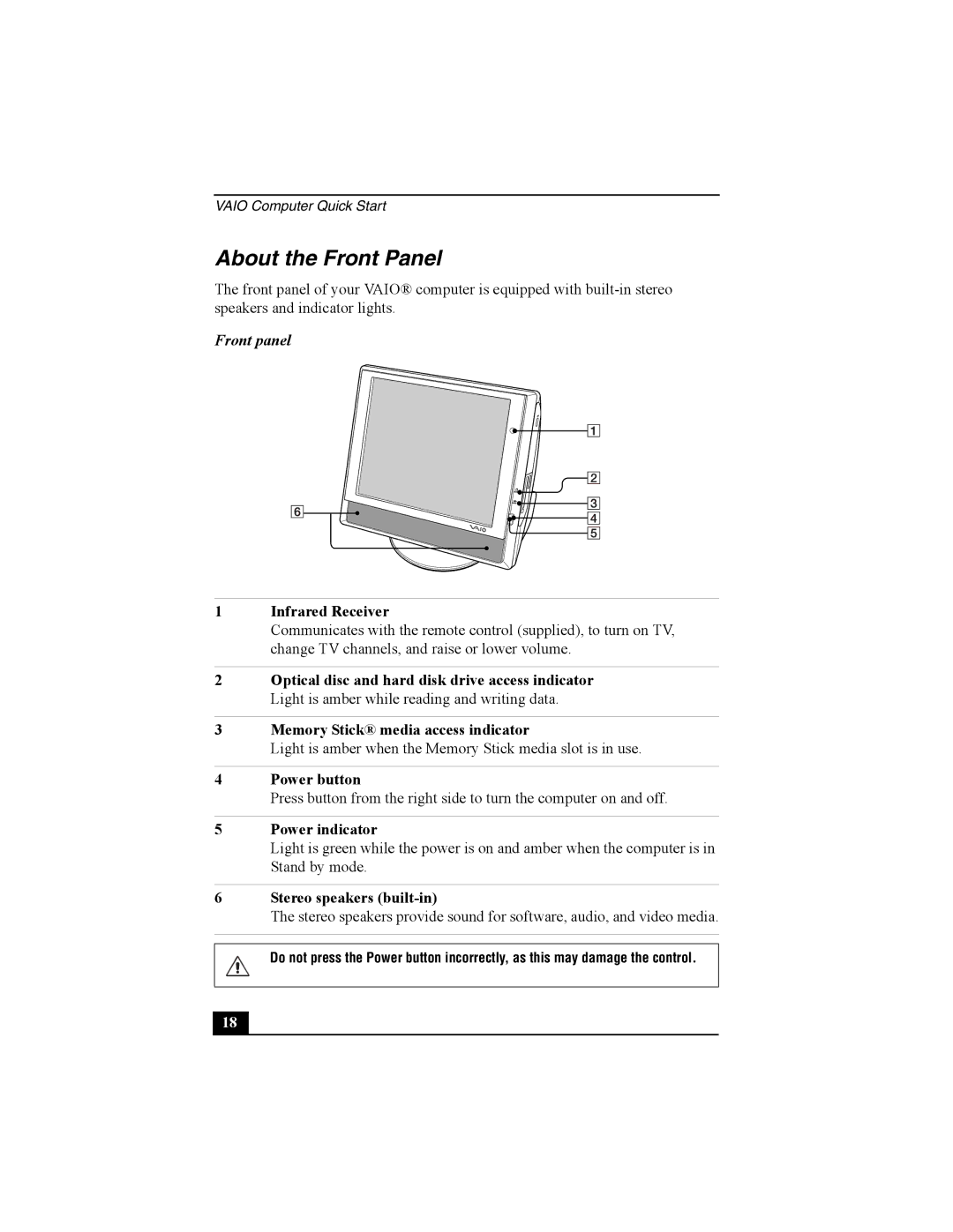 Sony PCV-V100G, QUICK START quick start About the Front Panel, Front panel 