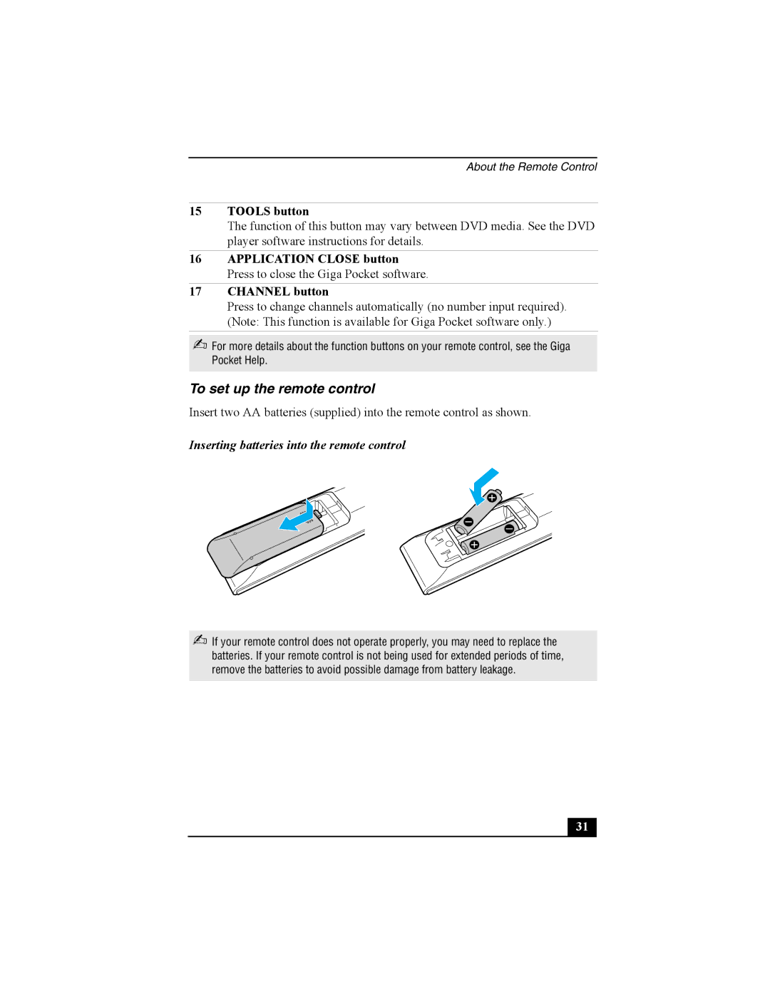 Sony QUICK START, PCV-V100G To set up the remote control, Tools button, Inserting batteries into the remote control 