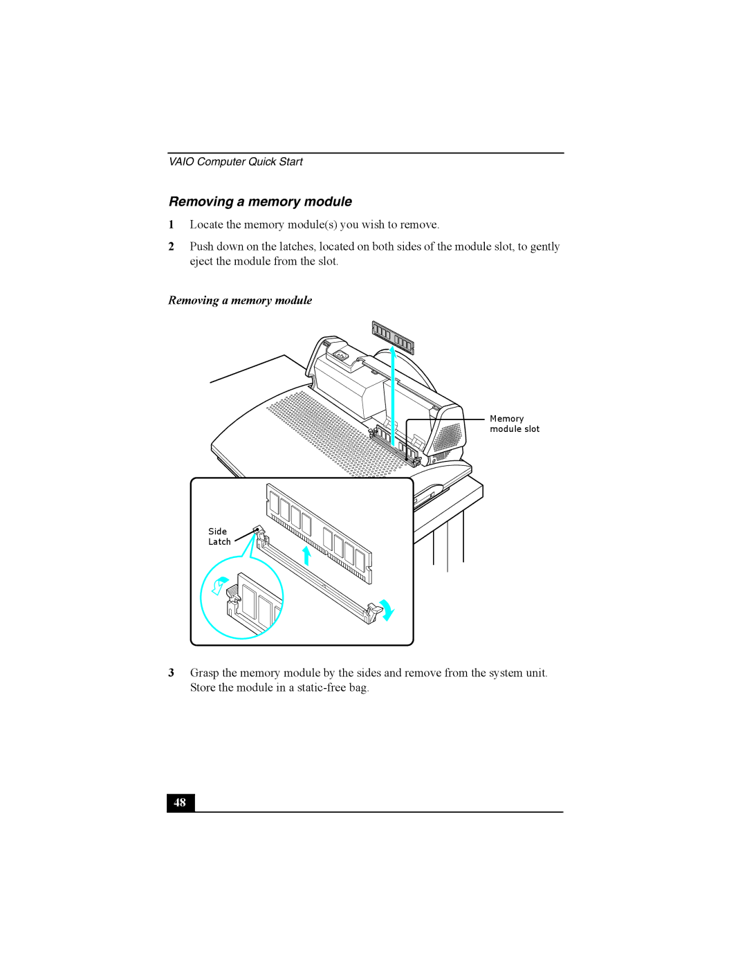 Sony PCV-V200G, PCV-V210P quick start Removing a memory module 