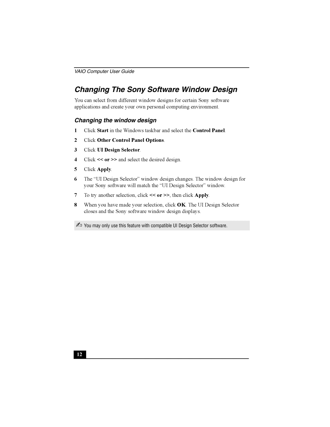 Sony PCV-W10 manual Changing The Sony Software Window Design, Changing the window design 