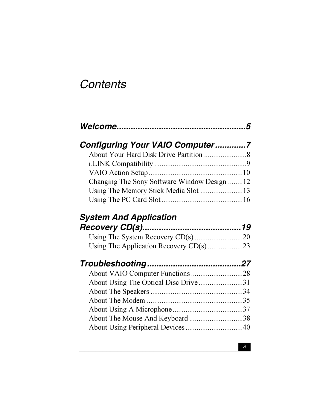 Sony PCV-W10 manual Contents 