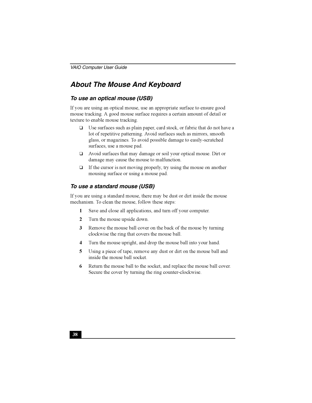 Sony PCV-W10 manual About The Mouse And Keyboard, To use an optical mouse USB, To use a standard mouse USB 