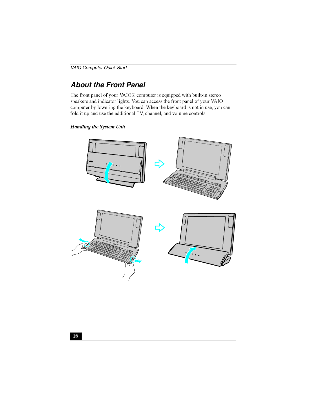 Sony PCV-W600G quick start About the Front Panel, Handling the System Unit 