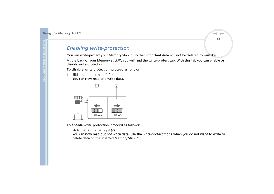 Sony PEG-N770C/E manual Enabling write-protection, Slide the tab to the left You can now read and write data 