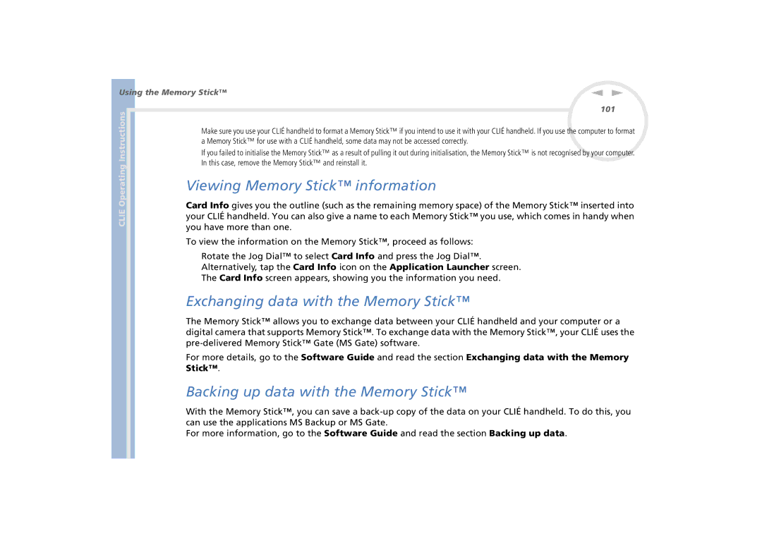 Sony PEG-N770C/E manual Viewing Memory Stick information, Backing up data with the Memory Stick 