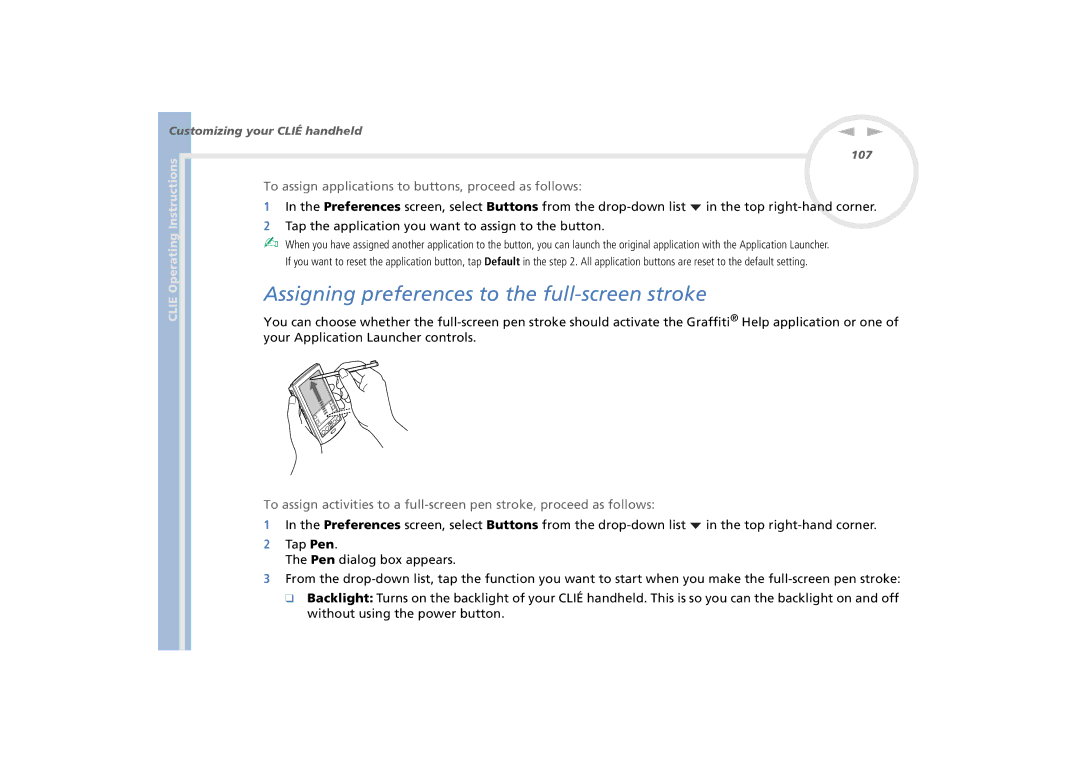 Sony PEG-N770C/E Assigning preferences to the full-screen stroke, To assign applications to buttons, proceed as follows 